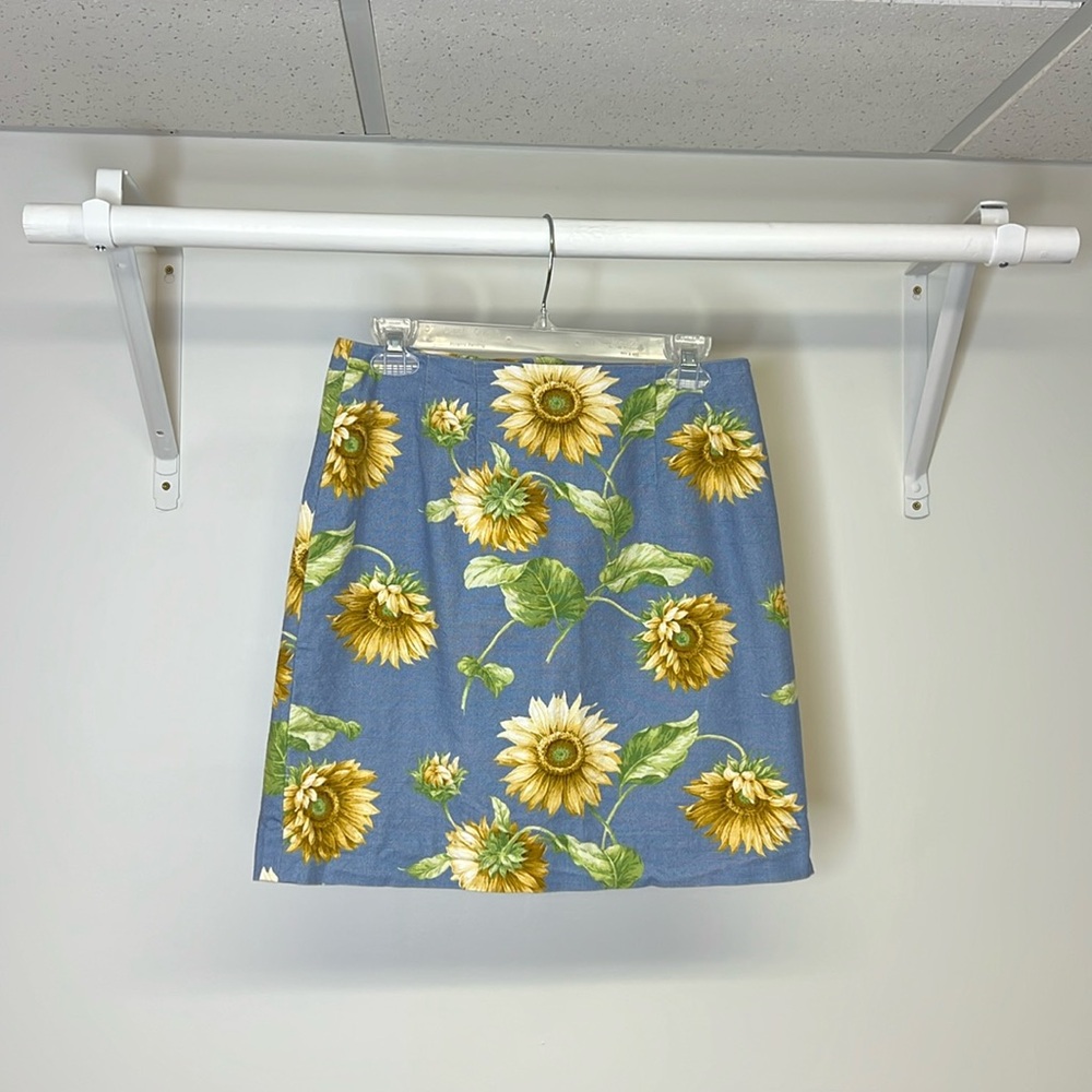 Vintage David Gregory NY Blue Cotton Sunflower Mini Skirt- 6